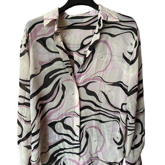 DYNAMITE Sheer Patterned Blouse - Picture 1 of 2
